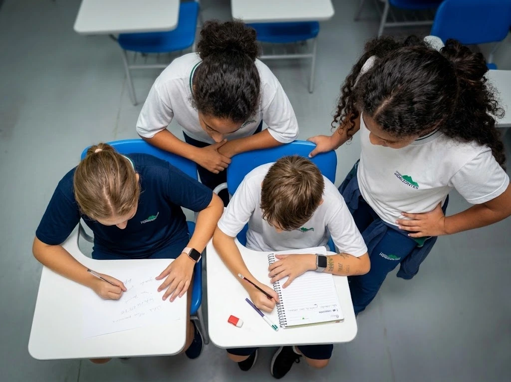 Aluna do Colégio Horizontes durante atividade escolar